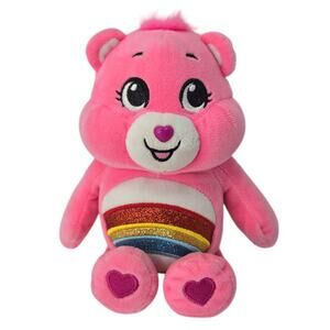 Care Bears Cheer Bear Plush 7" Pink Glitter‎ Rainbow Belly Basic Fun Stuffed Toy